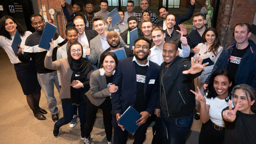 Photo of the North West CodeYourFuture cohort at graduation.